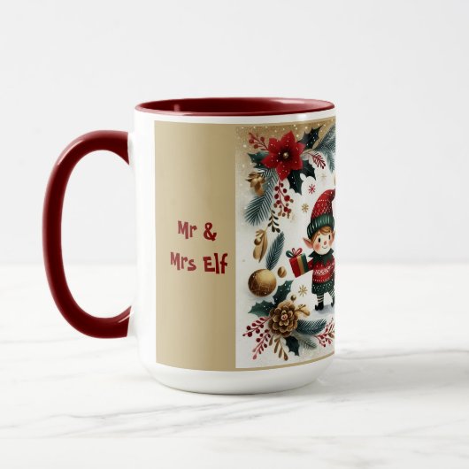 Mr & Mrs Elf Vrolijk Kerstfeest Poinsettia Botanic Mok (Links)