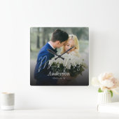 Mr & Mrs. | Familienaam Aangepaste foto Vierkante Klok (Huis)