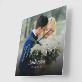 Mr & Mrs. | Familienaam Aangepaste foto Vierkante Klok (Hoek)