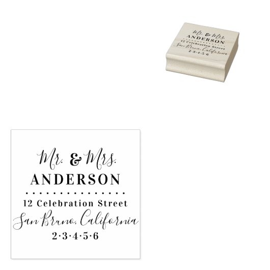 MR & MRS Familienaam Script Modern retouradres Rubberstempel (Gestempeld)
