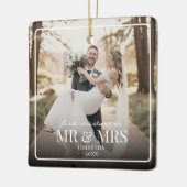 Mr & Mrs First Chirstmas Boarder Custom Photo  Keramisch Ornament (Links)