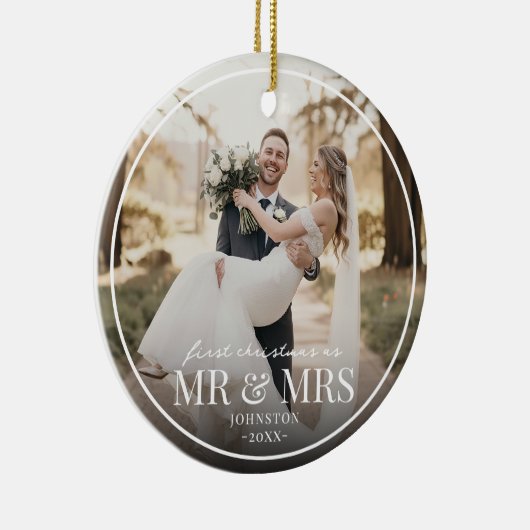 Mr & Mrs First Chirstmas Boarder Custom Photo  Keramisch Ornament (Rechts)