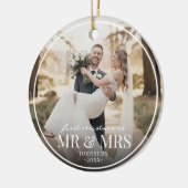 Mr & Mrs First Chirstmas Boarder Custom Photo  Keramisch Ornament (Links)