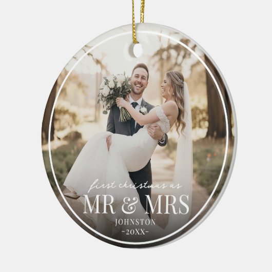 Mr & Mrs First Chirstmas Boarder Custom Photo Keramisch Ornament (Links)