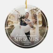 Mr & Mrs First Chirstmas Boarder Custom Photo  Keramisch Ornament (Achterkant)