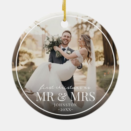 Mr & Mrs First Chirstmas Boarder Custom Photo Keramisch Ornament (Achterkant)