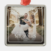 Mr & Mrs First Chirstmas Boarder Custom Photo Metalen Ornament (Voorkant)