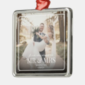 Mr & Mrs First Chirstmas Boarder Custom Photo Metalen Ornament (Links)