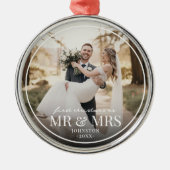 Mr & Mrs First Chirstmas Boarder Custom Photo  Metalen Ornament (Voorkant)