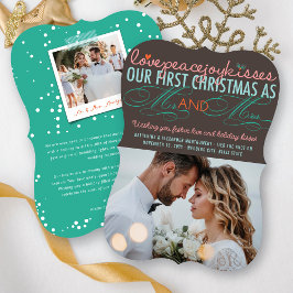Mr & Mrs First Christmas Mistletoes Photo Wedding Feestdagenkaart