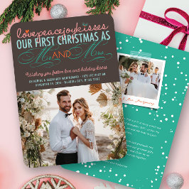 Mr & Mrs First Christmas Mistletoes Photo Wedding Feestdagenkaart