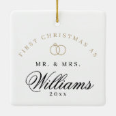 Mr. Mrs. First Christmas Monogram And 5 Photo Keramisch Ornament (Achterkant)