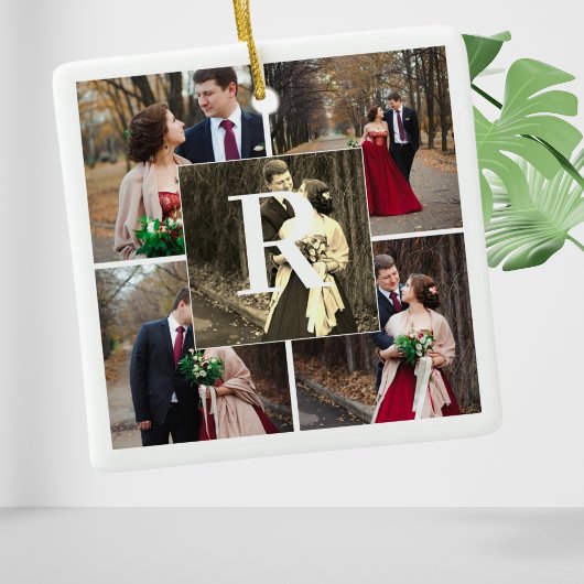 Mr. Mrs. First Christmas Monogram And 5 Photo Keramisch Ornament