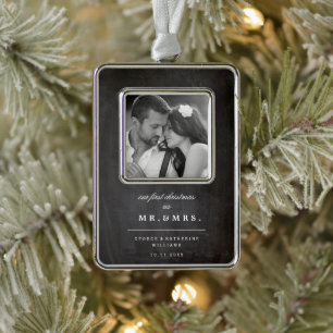 Mr & Mrs First Kerstbruilding Foto Ornament