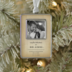 Mr & Mrs First Kerstbruilding Foto Ornament