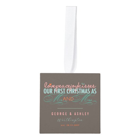 Mr & Mrs First Kerstmis Mistletoes Foto Wedding Decoratie (Voorkant)