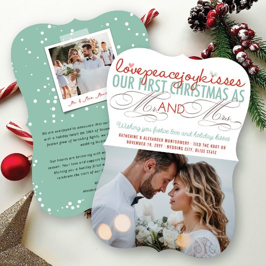 Mr & Mrs First Kerstmis Mistletoes Foto Wedding Feestdagenkaart