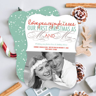 Mr & Mrs First Kerstmis Mistletoes Foto Wedding Feestdagenkaart