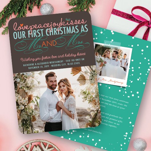 Mr & Mrs First Kerstmis Mistletoes Foto Wedding Kaart