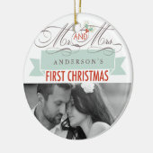 Mr & Mrs First Kerstmis Mistletoes Foto Wedding Keramisch Ornament (Links)