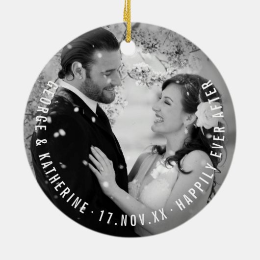 Mr & Mrs First Kerstmis Mistletoes Foto Wedding Keramisch Ornament (Achterkant)