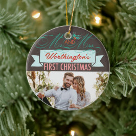 Mr & Mrs First Kerstmis Mistletoes Foto Wedding Keramisch Ornament