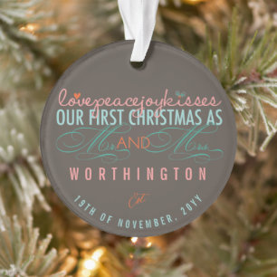 Mr & Mrs First Kerstmis Mistletoes Foto Wedding Ornament