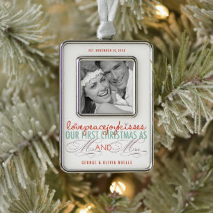 Mr & Mrs First Kerstmis Mistletoes Foto Wedding Verzilverd Omlijst Ornament
