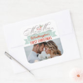Mr & Mrs First Kerstmis Mistletoes Foto Wedding Vierkante Sticker (Envelop)