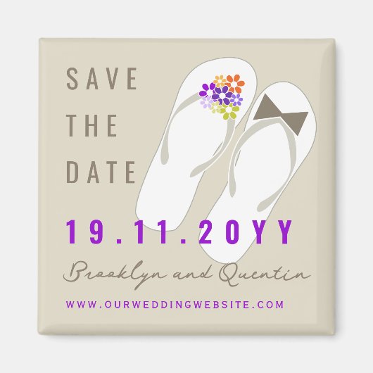 Mr & Mrs Flip Flops Beach Bruiloft Save The Date Magneet (Voorkant)