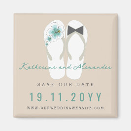 Mr & Mrs Flip Flops Hibiscus Trouw Save The Date Magneet