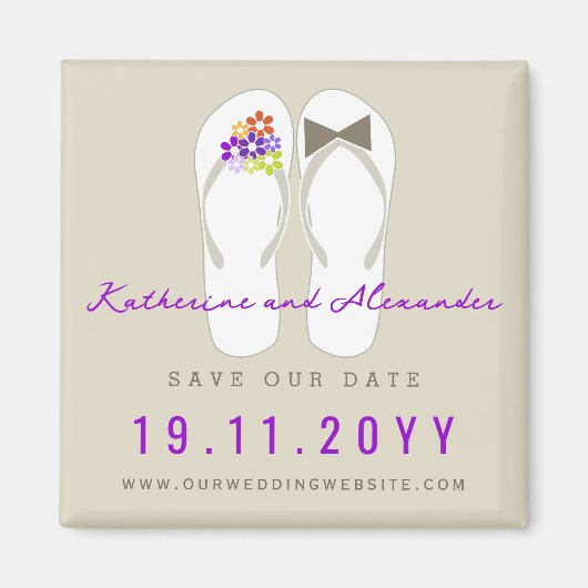 Mr & Mrs Flip Flops Strand Huwelijk Save The Date Magneet (Voorkant)