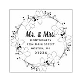 Mr & Mrs Floral Modern Script Retouradres Rubberstempel (Afrduk)