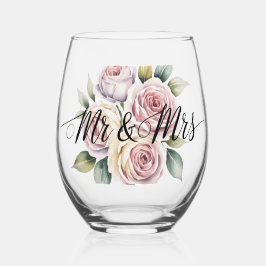 Mr & Mrs Floral Script  Wijnglas Zonder Voet