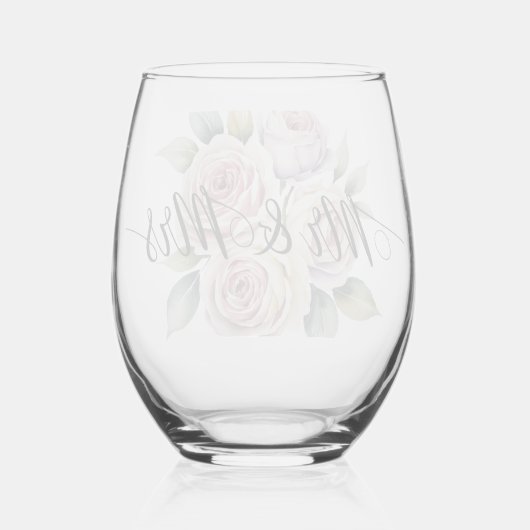 Mr & Mrs Floral Script  Wijnglas Zonder Voet (Achterkant)