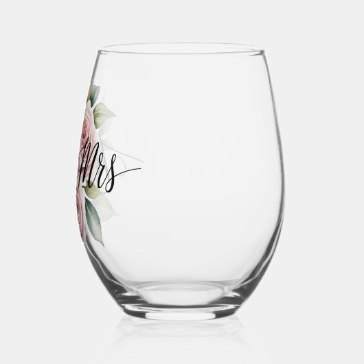 Mr & Mrs Floral Script Wijnglas Zonder Voet (Links)