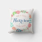 Mr & Mrs Floral Wedding Cushion Waterverf Gift Kussen (Voorkant)