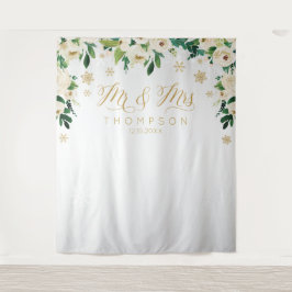 Mr & Mrs floral winter snowflakes wedding banner Wandkleed