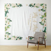 Mr & Mrs floral winter wedding banner backdrop Wandkleed (In Situ (horizontaal))