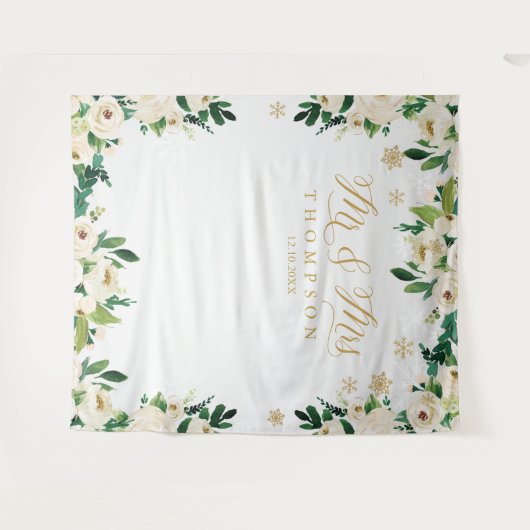 Mr & Mrs floral winter wedding banner backdrop Wandkleed (Voorkant (horizontaal))