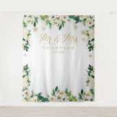 Mr & Mrs floral winter wedding banner backdrop Wandkleed (Voorkant)