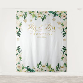 Mr & Mrs floral winter wedding banner backdrop Wandkleed