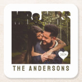 Mr & Mrs Foto Blok Hart Jubileum Naam Kartonnen Onderzetters (Voorkant)