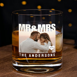 Mr & Mrs Foto Blok Hart Jubileum Naam Whisky Glas