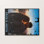 Mr & Mrs Foto Blok Hart Trouwdatum Naam Legpuzzel (Horizontaal)