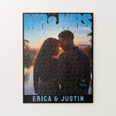 Mr & Mrs Foto Blok Hart Trouwdatum Naam Legpuzzel (Verticaal)