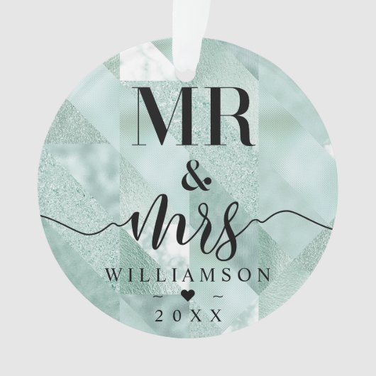 Mr & Mrs. | Foto van Elegant Shimmering Mint Ornam Ornament (voorkant)
