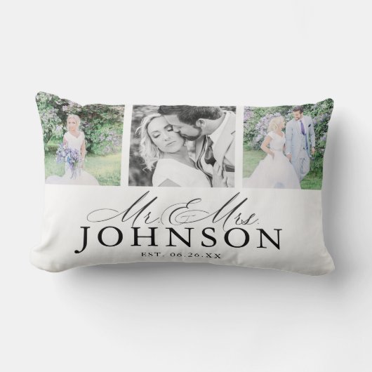 Mr & Mrs Fotocollage Modern Monogram Kussen (Voorkant)