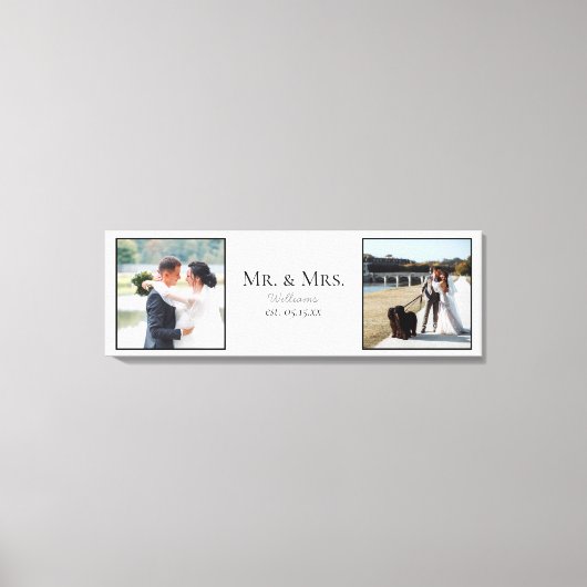 Mr & Mrs Fotoscript Namen Bruiloft Datum Aandenken Canvas Afdruk (Voorkant)