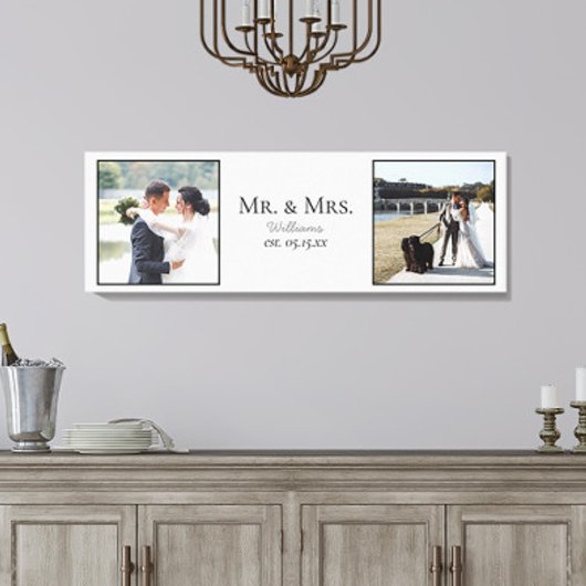 Mr & Mrs Fotoscript Namen Bruiloft Datum Aandenken Canvas Afdruk